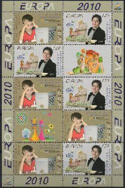 Mountain Karabakh Artcah Armenia Europa 2010 Children with books. Junior Eurovision and chess. Special limited edition sheetlet of 4 sets and labels