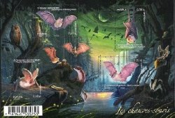 France 2012 Beautiful night Bats Owl butterflies mammals set of 4 stamps in block MNH