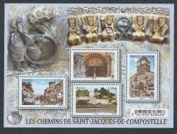 France 2015 Pilgrimage to the tomb of St James the Apostle in Santiago de Compostela set of 4 stamps in block MNH