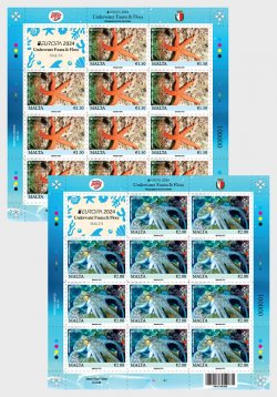 Malta 2024 Europa CEPT Undewater Fauna Octopus Starfish set of 2 sheetlets with labels MNH