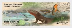 Andorra (Spain) 2024 Europa CEPT Underwater Flora and Fauna Pyrenean Tritó stamp MNH