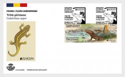 Andorra (Spain) 2024 Europa CEPT Underwater Flora and Fauna Pyrenean Tritó stamp FDC