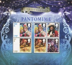 Great Britain United Kingdom 2008 Christmas Pontomime set of 6 stamps in block MNH