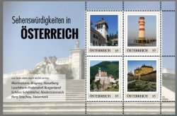 Austria Österreich L'Autriche 2021 Architecture attractions Podersdorf lighthouse castles set of 4 stamps in block MNH