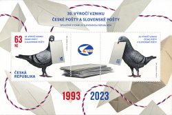Czech Tschechien Tchèque 2023 Czech and Slovak post 30 ann joint issue bird pigeon block MNH