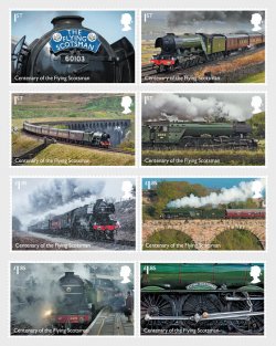 Great Britain United Kingdom 2023 Flying Scotsman legendary train railways locomotives set of 8 stamps MNH