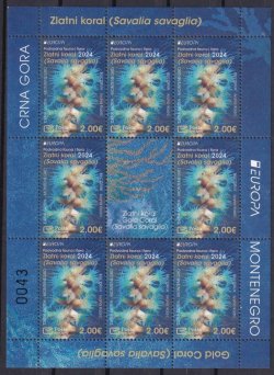 Montenegro 2024 Europa CEPT Underwater Fauna & Flora Gold Coral sheetlet with label MNH