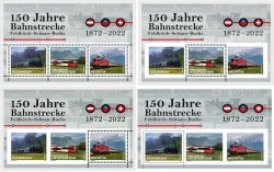 Liechtenstein Austria Switzerland 2022 Joint issue Railway 150 ann full set of 4 block's MNH