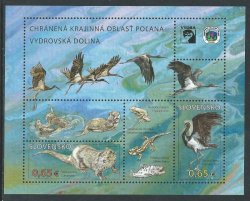 Slovakia 2015 Protected Landscape Area Poľana River Otter and Black Stork set of 2 stamps with labels in block MNH
