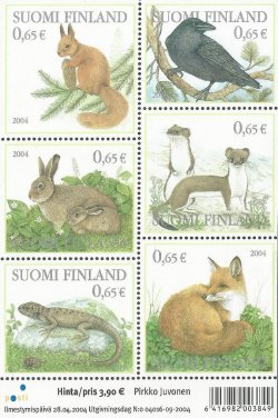 Finland Finnland Finlande 2004 Fauna of a finnish forest set of 6 stamps in block MNH