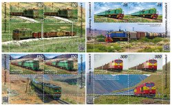 Kyrgyzstan 2024 Trainspotting Locomotives in Kyrgyzstan Trains KEP 2 sets with labels MNH