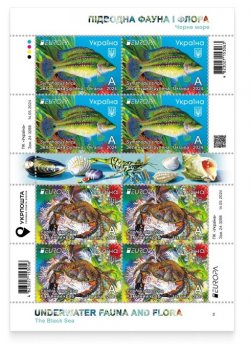 Ukraine 2024 Europa CEPT Undewater fauna Black sea Fish and crab sheetlet with labels MNH