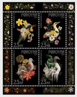 Faroe Islands Denmark 2024 Four Seasons Birds ship art composition set of 4 stamps in block MNH