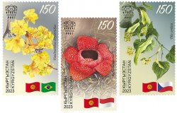 Kyrgyzstan 2024 30 Ann Diplomatic Relations with Brasil Indonesia and Czechia KEP set of 3 stamps MNH