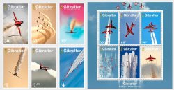 Gibraltar Great Britain 2024 Red Arrows 60th Anniversary Aviation Airplanes set of 6 stamps and block MNH
