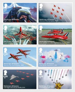 Great Britain United Kingdom 2024 Red Arrows 60th Anniversary Aviation Airplanes set of 8 stamps MNH