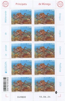Monaco 2024 Europa CEPT Underwater fauna Octopus sheetlet SECOND PRINT 10.06.24 MNH