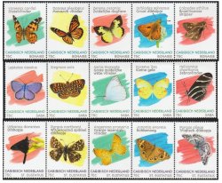 Caribbean Netherlands 2020 Bonaire Saba St Eustatius Butterflies set of 15 stamps in 3 strips MNH