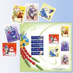 Finland Finnland Finlande 2014 Greeting stamps Butterly Cat Flowers set of 5 stamps with labels in booklet MNH
