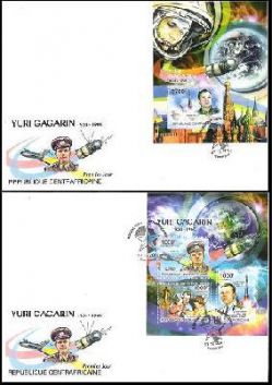 Central African Republic. 50 years, the first manned flight into space , Yuri Gagarin. Set 2 FDC