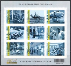 Italy Italia 2012 150th Anniversary of the Italian Postal Reform set of 9 stamps in block / sheetlet MNH