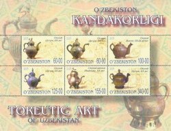 Uzbekistan 2005 Archaeology Art of minting teapots set of 6 stamps in block MNH