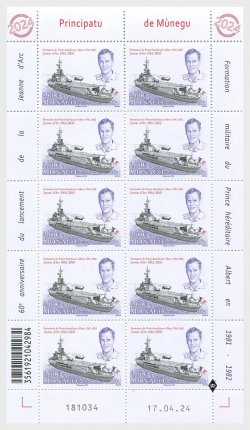 Monaco 2024 60th Anniversary Of The Jeanne D’arc Helicopter Carrier ship sheetlet MNH