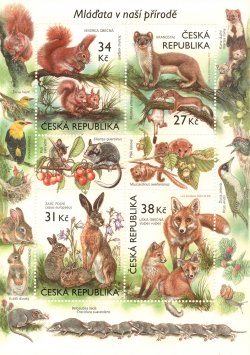 Czech Tschechien Tchèque 2024 Baby animals in our nature Mammals birds Set of 4 stamps in block MNH