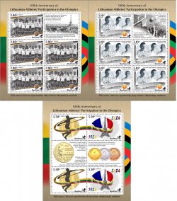 Lithuania Litauen Lituanie 2024 Olympic games Paris Olympics 100 Ann Lithuanian Athletes' Participation BeePost set of 3 sheetlets MNH