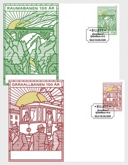Norway Norvege Norwegen 2024 Rail Anniversaries Train Tram Bridge Set of 2 maxicards