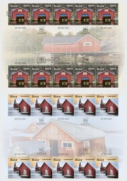 Aland islands Åland Finland 2024 Boathouses set of 2 blocks of 10 stamps and all types labels each MNH