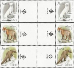 Aland islands Åland Finland 2004 Mammals definitives set of 3 strips of stamps with labels gutter-pairs MNH