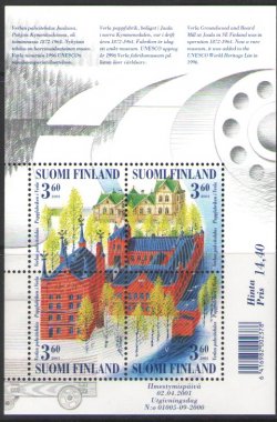 Finland Finnland Finlande 2001 UNESCO World heritage Verla old factory set of 4 stamps block MNH