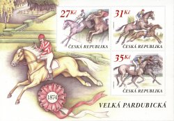 Czech Tschechien Tchèque 2024 Construction of the racecourse and the first Grand Pardubice Steeplechase Horses Set of 3 stamps in block MNH