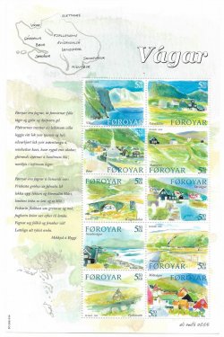 Faroe Islands Denmark 2005 Vagar island villages Set of 10 stamps in block / sheetlet MNH