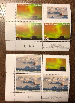 Greenland Grönland Groenland Denmark 2012 Europa CEPT Visit to Greenland set of 2 block's of 4 with labels MNH