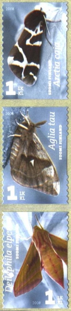 Finland Finnland Finlande 2008 Night Butterflies Definitives Set of 3 stamps MNH