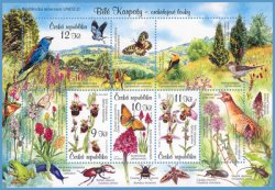 Czech Tschechien Tchèque 2007 UNESCO White Carpathian Mountains Orchid Meadows Fauna Birds Butterflies block MNH