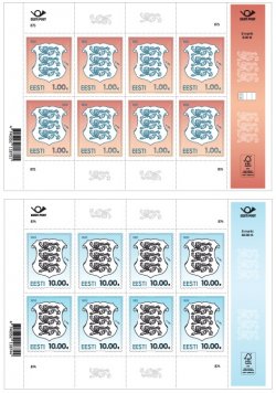 Estonia Estland Estonie 2025 Definitives State Coat of Arms 1 and 10 EUR Set of 2 sheetlets MNH