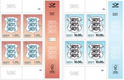 Estonia Estland Estonie 2025 Definitives State Coat of Arms 1 and 10 EUR Set of 2 quarter blocks with wide leaf margin MNH