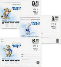 Russia.Sochi 2014. Olympic Games mascots. 3 postcards "B" "Sochi-2014. Saratov 410000"