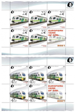 Finland 2021 European Year of Rail Commuter trains Peterspost Set of 2 sheetlets with labels MNH