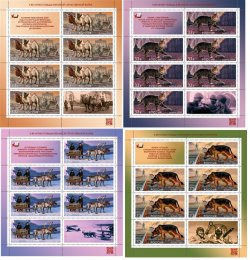 Russia 2025 WWII Animals on the War Dogs Cats Deers Camels Set of 4 sheetlets with labels MNH