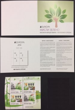 Bosnia and Herzegovina Serbian 2016 EUROPA CEPT Think Green Special block in booklet MNH