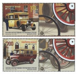 Bosnia and Herzegovina Serbian 2013 EUROPA CEPT Old postal transport Set of 2 stamps with labels MNH