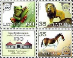 Latvia Lettland Lettonie 2012 100 years of Rigas Zoo set of 3 stamps and label in block MNH