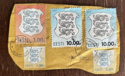 Estonia 2025 Definitives State Coat of Arms High Face Value set and others cancelled from parcel real mail