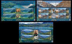 Kyrgyzstan 2025 Pearls of Kyrgyz Nature Sary-Chelek Lake Landscapes Mammals Set of 3 sheetlets with labels MNH