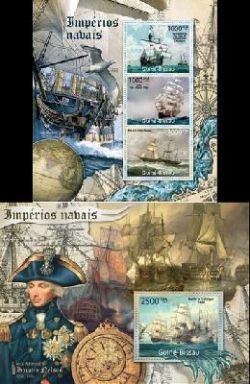 Guinea-Bissau 2011 Sea Empire Sailfishes (Santa Maria, Ariel, Queen of Great Britain) Battle of Trafalgar set of 2 block's mint