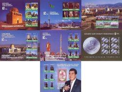 Turkmenistan 2001 Independence 10 ann Full set of 7 block's / sheetlets MNH Michel block 13-19